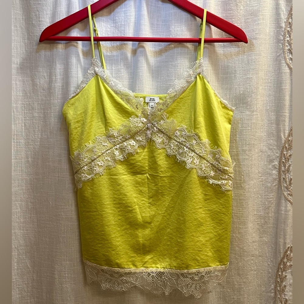 River Island Neon Green Lace Top